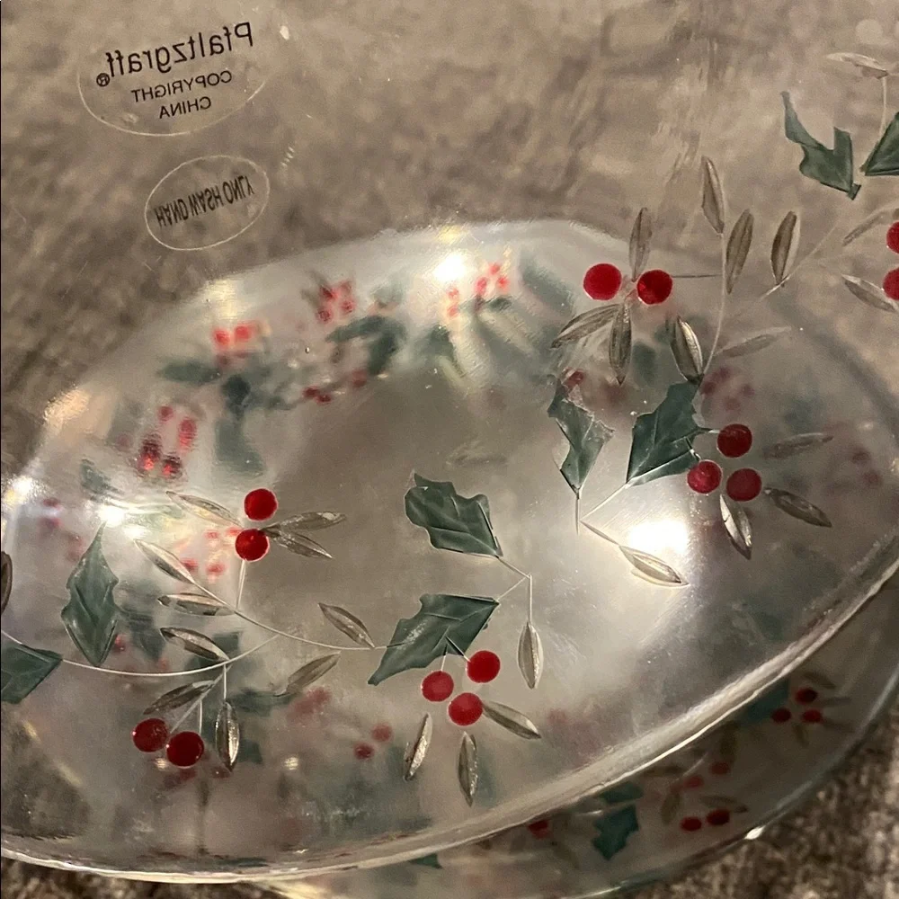 Pfaltzgraff Winter Berry Decorative Glass Plate-Red, Green Design. 8 Available.